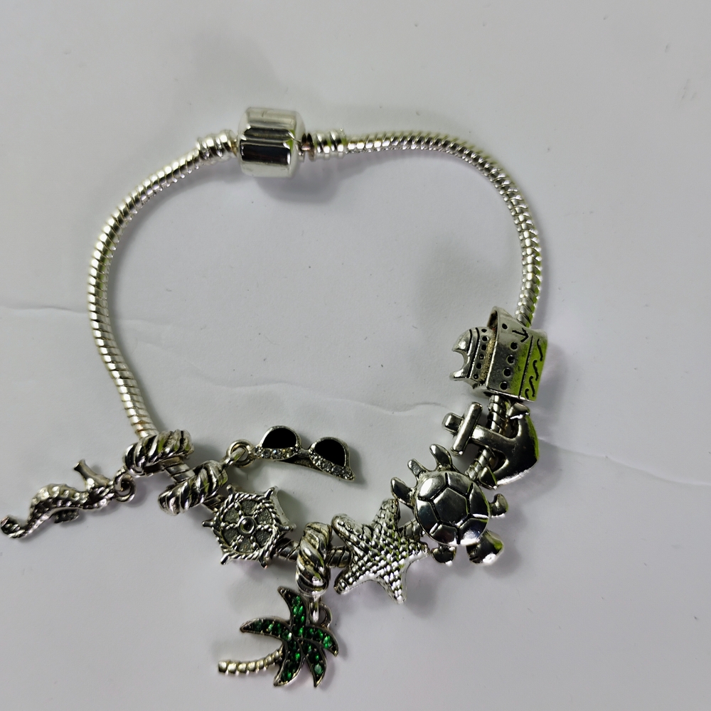 Silver Charm Bracelet with Beach Travel Charms